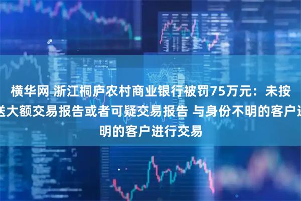 横华网 浙江桐庐农村商业银行被罚75万元：未按规定报送大额交易报告或者可疑交易报告 与身份不明的客户进行交易