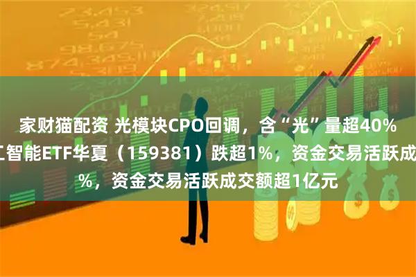 家财猫配资 光模块CPO回调，含“光”量超40%的创业板人工智能ETF华夏（159381）跌超1%，资金交易活跃成交额超1亿元